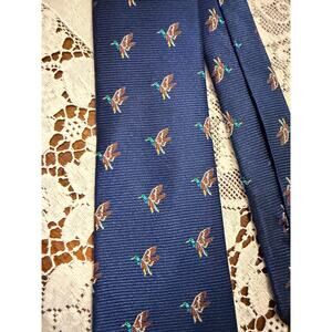 Pronto Uomo navy blue necktie featuring mallard duck pattern-100% silk